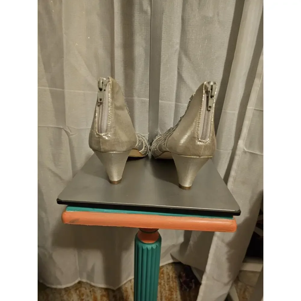 Silver Heels Size 8W | Sparkle Zipper Back‎ Wedge | Joan Boyce
